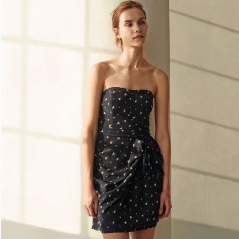 Club Monaco Harper Navy Floral Strapless Silk Mini Dress
